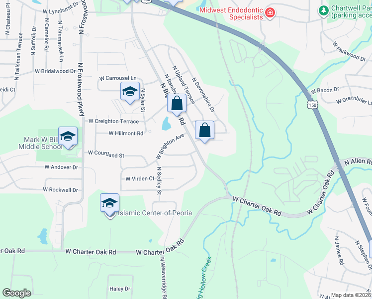 map of restaurants, bars, coffee shops, grocery stores, and more near 6007 N Big Hollow Rd in Peoria