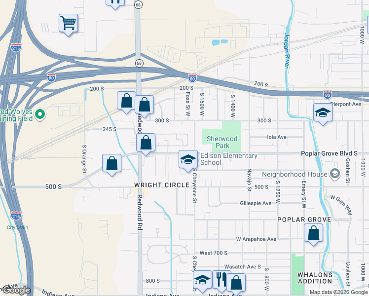 map of restaurants, bars, coffee shops, grocery stores, and more near 1594 West 400 South in Salt Lake City