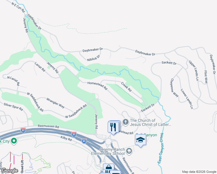 map of restaurants, bars, coffee shops, grocery stores, and more near 3232 Homestead Road in Park City