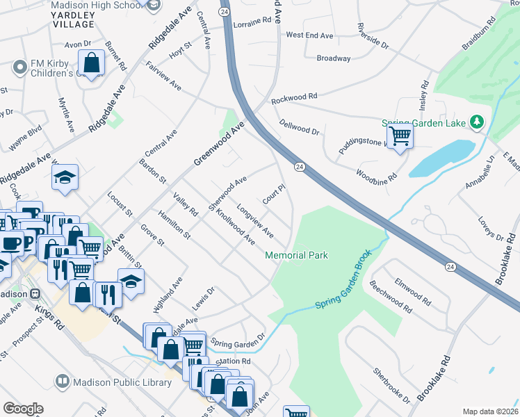 map of restaurants, bars, coffee shops, grocery stores, and more near 18 Parkside Avenue in Madison