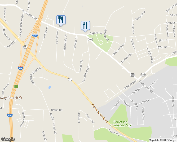 map of restaurants, bars, coffee shops, grocery stores, and more near 114 Arthur Street in Beaver Falls