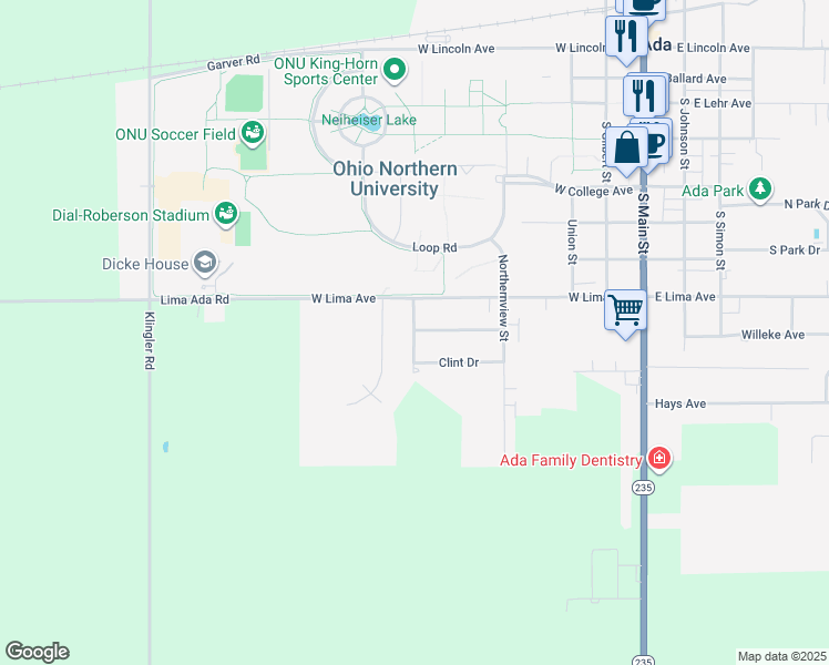 map of restaurants, bars, coffee shops, grocery stores, and more near 699 Pleasant View in Ada