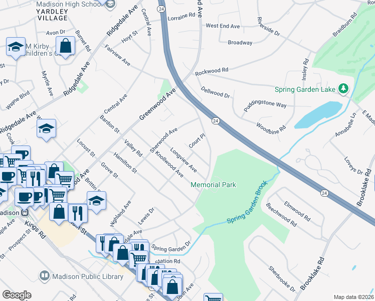 map of restaurants, bars, coffee shops, grocery stores, and more near 18 Parkside Avenue in Madison
