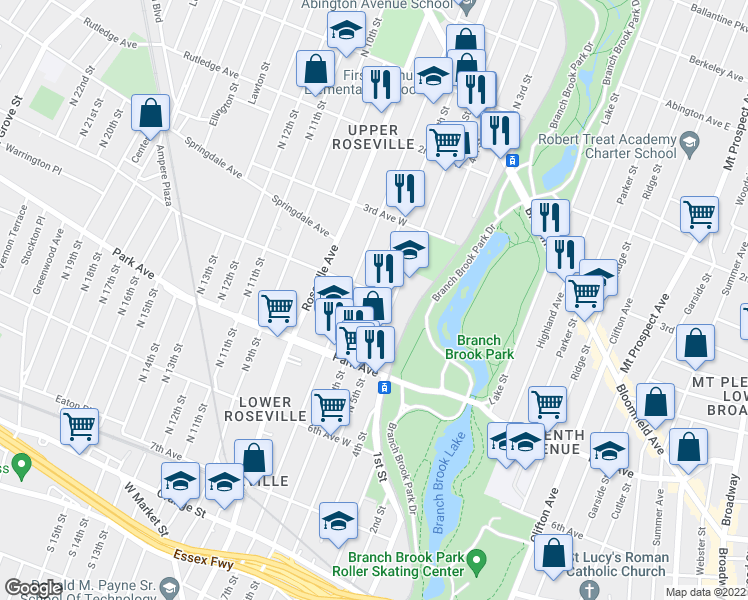 map of restaurants, bars, coffee shops, grocery stores, and more near 361 North 6th Street in Newark