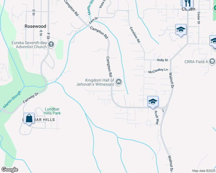 map of restaurants, bars, coffee shops, grocery stores, and more near 1415 Abram Lane in Eureka