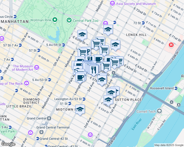 map of restaurants, bars, coffee shops, grocery stores, and more near 950 3rd Avenue in New York