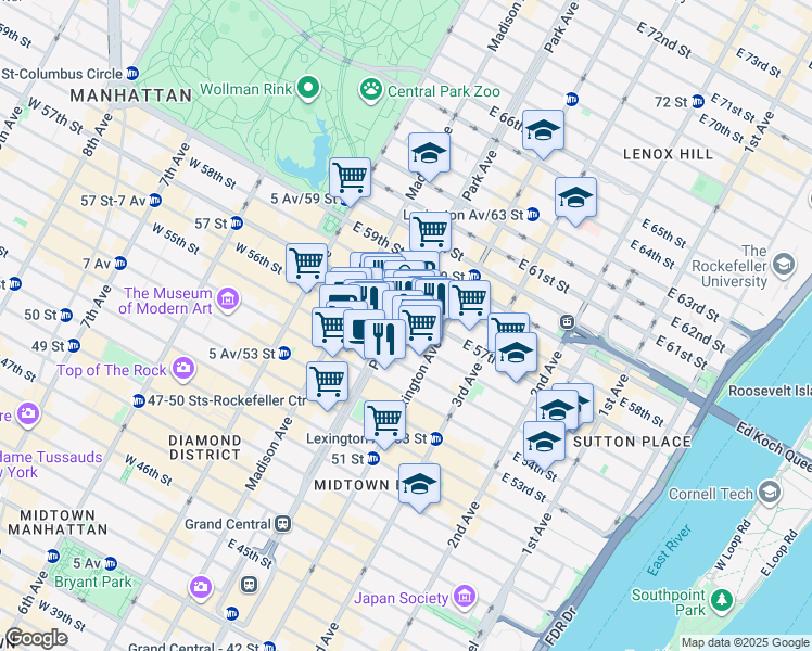 map of restaurants, bars, coffee shops, grocery stores, and more near in New York