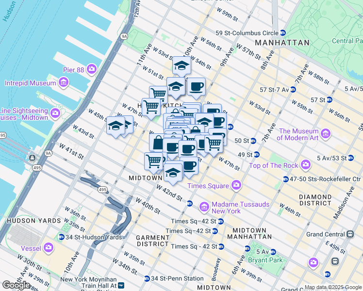 map of restaurants, bars, coffee shops, grocery stores, and more near in New York