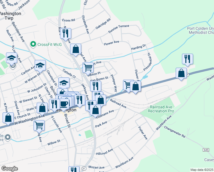 map of restaurants, bars, coffee shops, grocery stores, and more near 160 Jefferson Street in Washington
