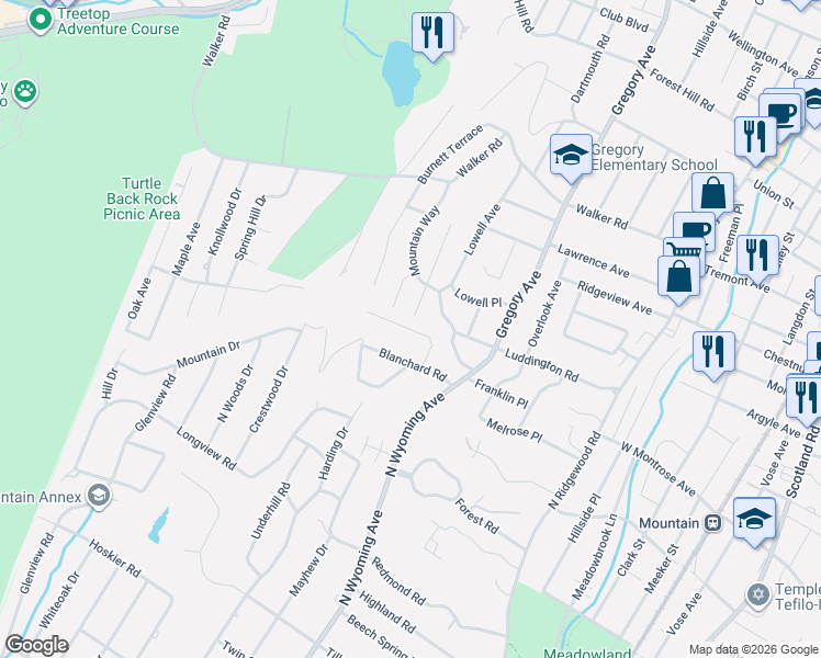 map of restaurants, bars, coffee shops, grocery stores, and more near 53 Jessica Way in South Orange