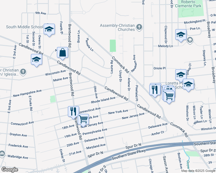 map of restaurants, bars, coffee shops, grocery stores, and more near 989 Candlewood Road in Brentwood