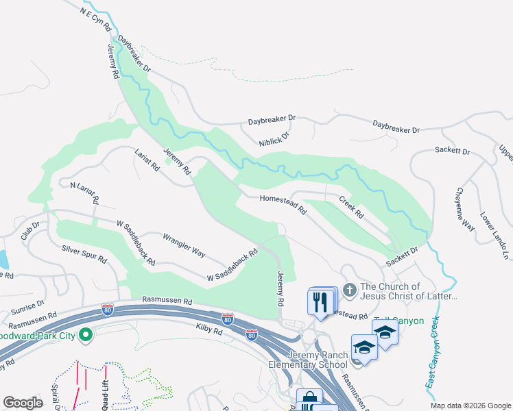 map of restaurants, bars, coffee shops, grocery stores, and more near 3351 Homestead Road in Park City