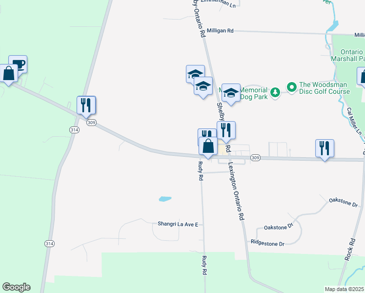 map of restaurants, bars, coffee shops, grocery stores, and more near 3740 Park Avenue West in Ontario