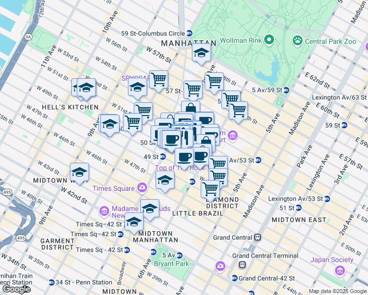 map of restaurants, bars, coffee shops, grocery stores, and more near in New York
