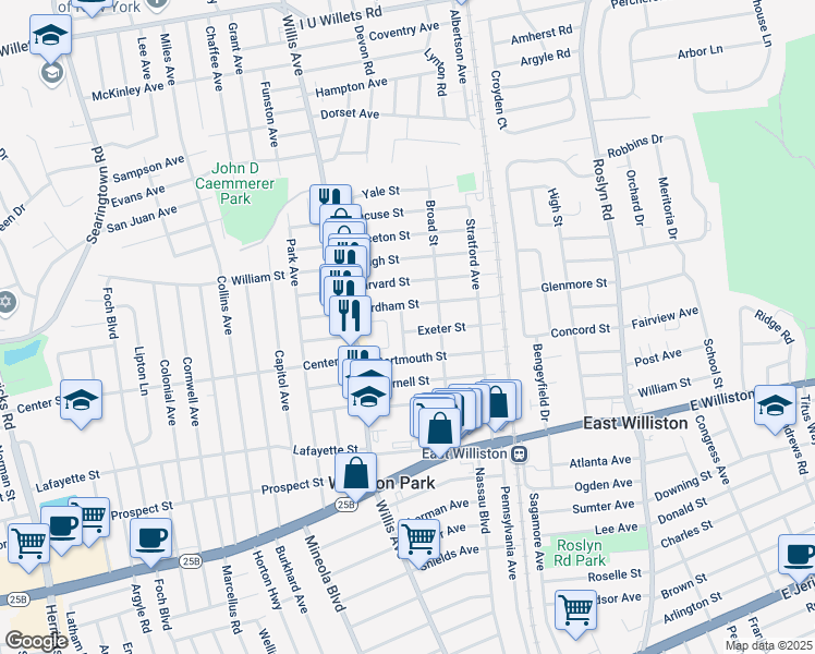 map of restaurants, bars, coffee shops, grocery stores, and more near 29 Temple Street in Williston Park