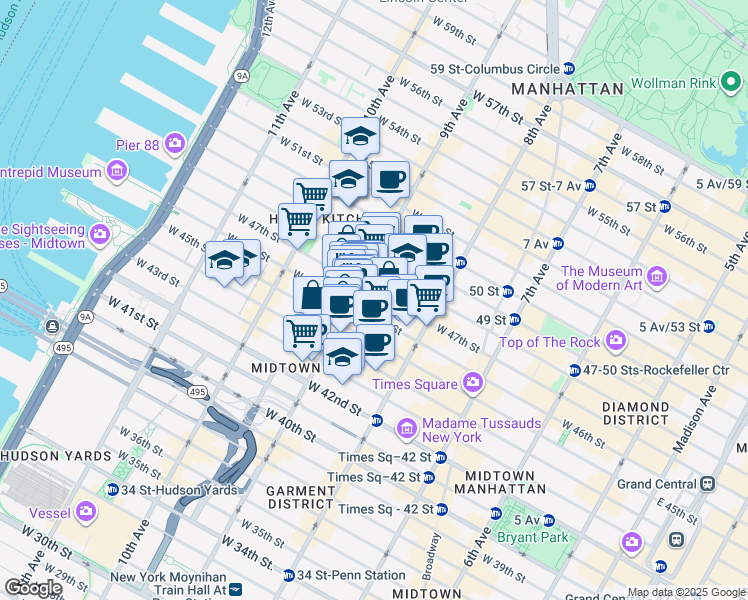 map of restaurants, bars, coffee shops, grocery stores, and more near in New York