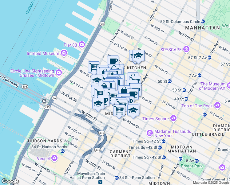 map of restaurants, bars, coffee shops, grocery stores, and more near in New York