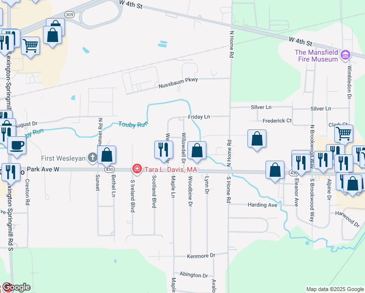 map of restaurants, bars, coffee shops, grocery stores, and more near 312 Willowdell Drive in Ontario
