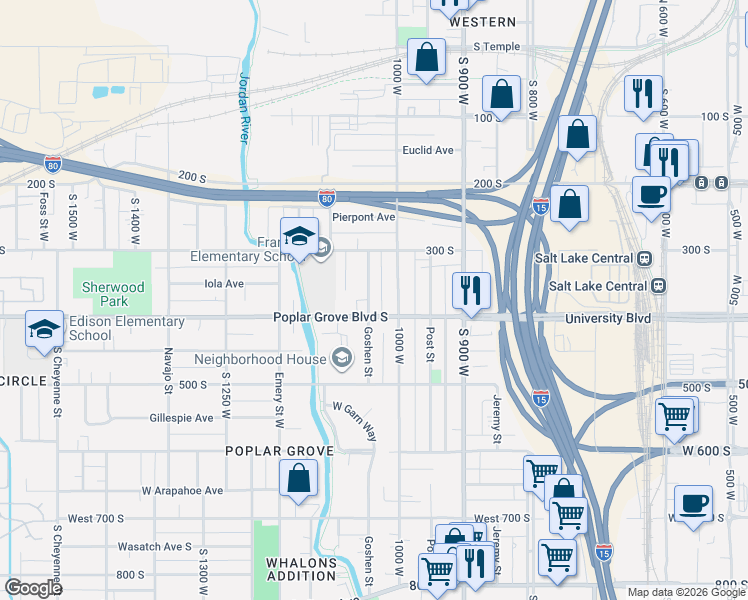 map of restaurants, bars, coffee shops, grocery stores, and more near 1058 West 400 South in Salt Lake City