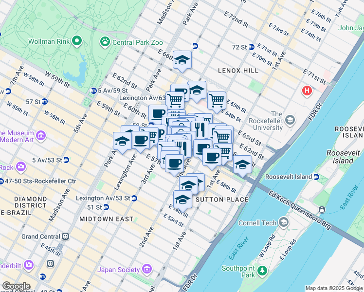 map of restaurants, bars, coffee shops, grocery stores, and more near 979 3rd Avenue in New York