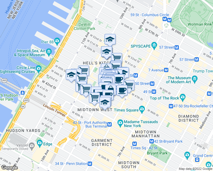 map of restaurants, bars, coffee shops, grocery stores, and more near in New York