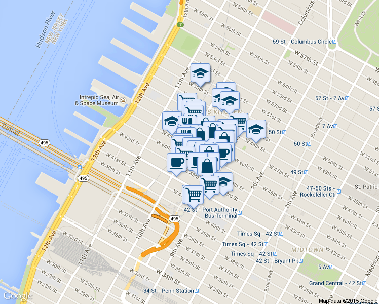 map of restaurants, bars, coffee shops, grocery stores, and more near in New York