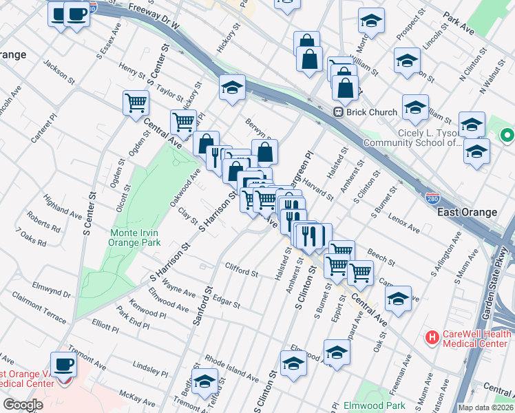 map of restaurants, bars, coffee shops, grocery stores, and more near in 