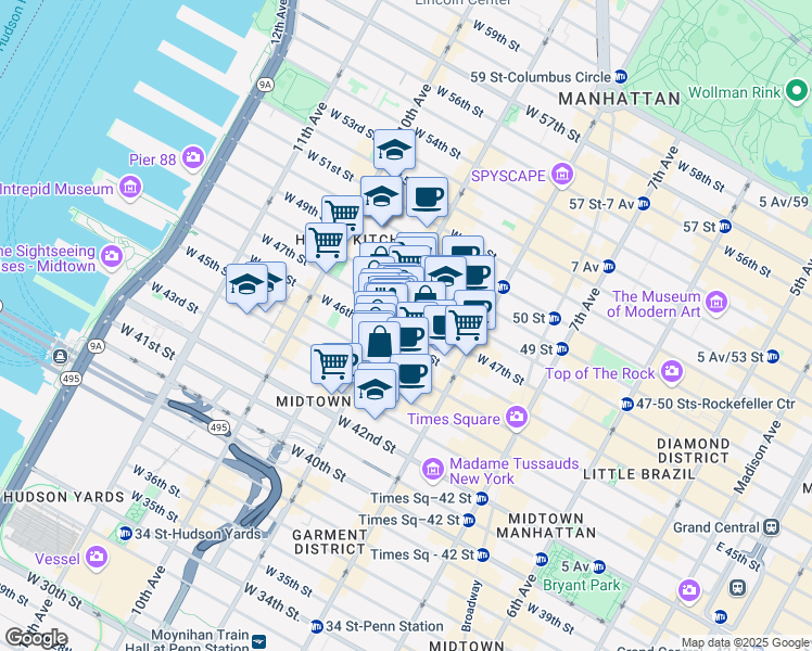 map of restaurants, bars, coffee shops, grocery stores, and more near in New York