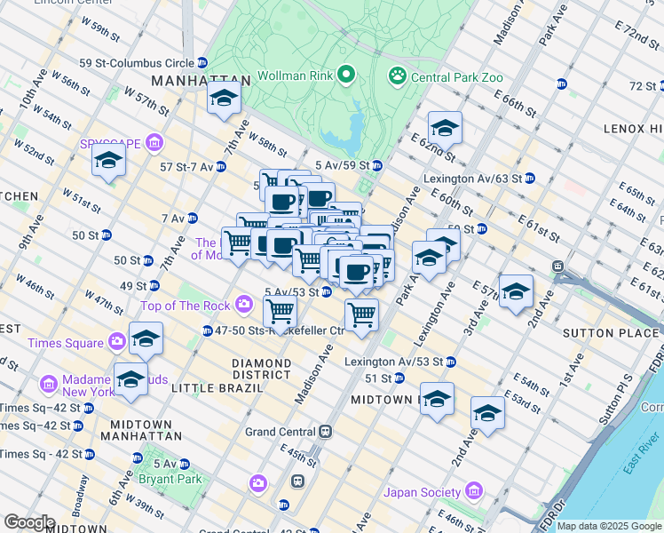map of restaurants, bars, coffee shops, grocery stores, and more near 693 5th Avenue in New York