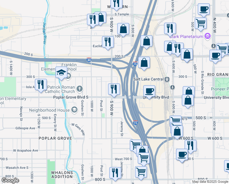 map of restaurants, bars, coffee shops, grocery stores, and more near 363 South 900 West in Salt Lake City