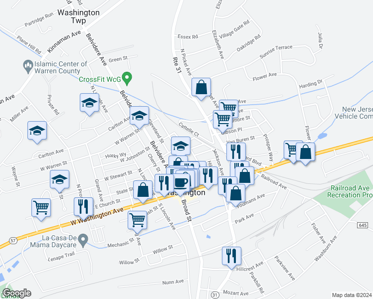 map of restaurants, bars, coffee shops, grocery stores, and more near 33 Hahn Street in Washington