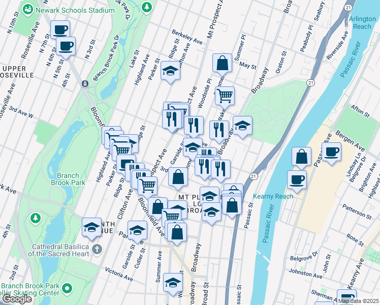 map of restaurants, bars, coffee shops, grocery stores, and more near 276 Summer Avenue in Newark