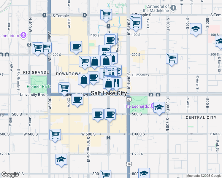 map of restaurants, bars, coffee shops, grocery stores, and more near 10 Exchange Place in Salt Lake City