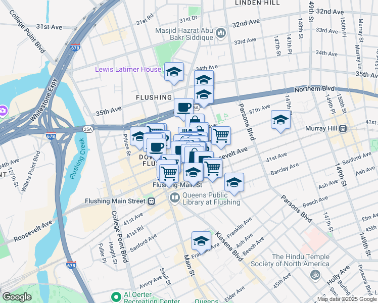 map of restaurants, bars, coffee shops, grocery stores, and more near 13835 39th Avenue in Queens