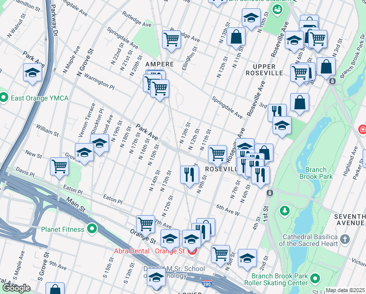 map of restaurants, bars, coffee shops, grocery stores, and more near 159-189 North 13th Street in Newark