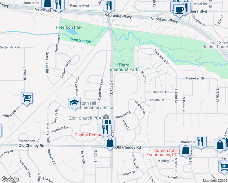 map of restaurants, bars, coffee shops, grocery stores, and more near 83 Tierra Drive in Lincoln