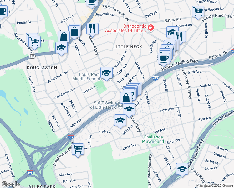 map of restaurants, bars, coffee shops, grocery stores, and more near in Queens