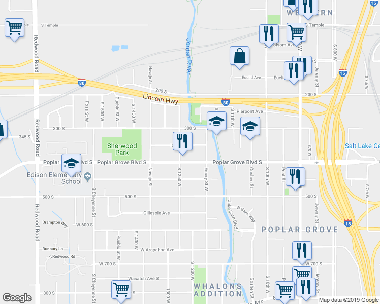 map of restaurants, bars, coffee shops, grocery stores, and more near 1211 Iola Avenue in Salt Lake City