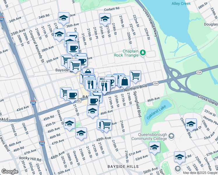map of restaurants, bars, coffee shops, grocery stores, and more near in Queens