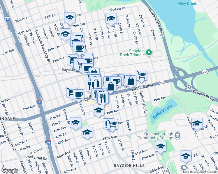 map of restaurants, bars, coffee shops, grocery stores, and more near in Queens