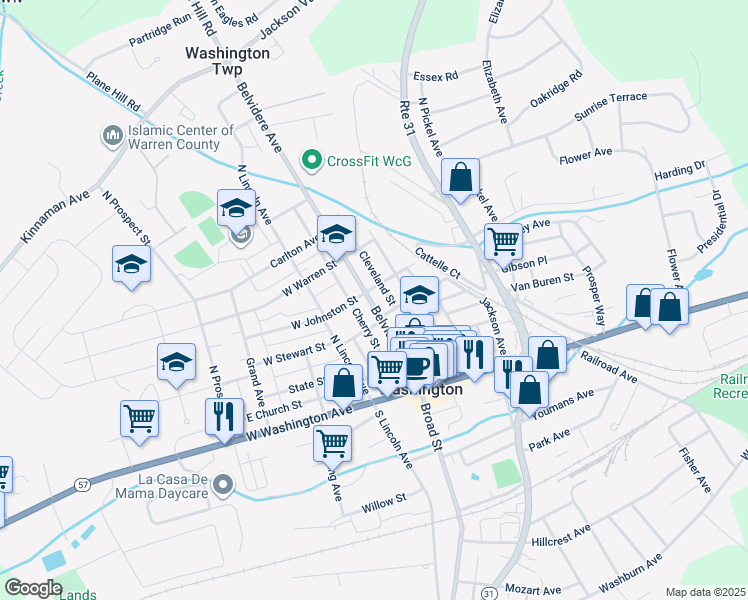 map of restaurants, bars, coffee shops, grocery stores, and more near 153 Belvidere Avenue in Washington