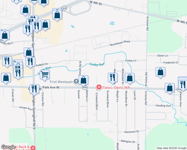 map of restaurants, bars, coffee shops, grocery stores, and more near 310 North Ireland Boulevard in Ontario
