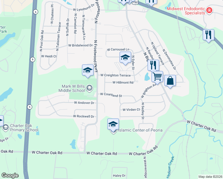 map of restaurants, bars, coffee shops, grocery stores, and more near 4131 West Courtland Street in Peoria
