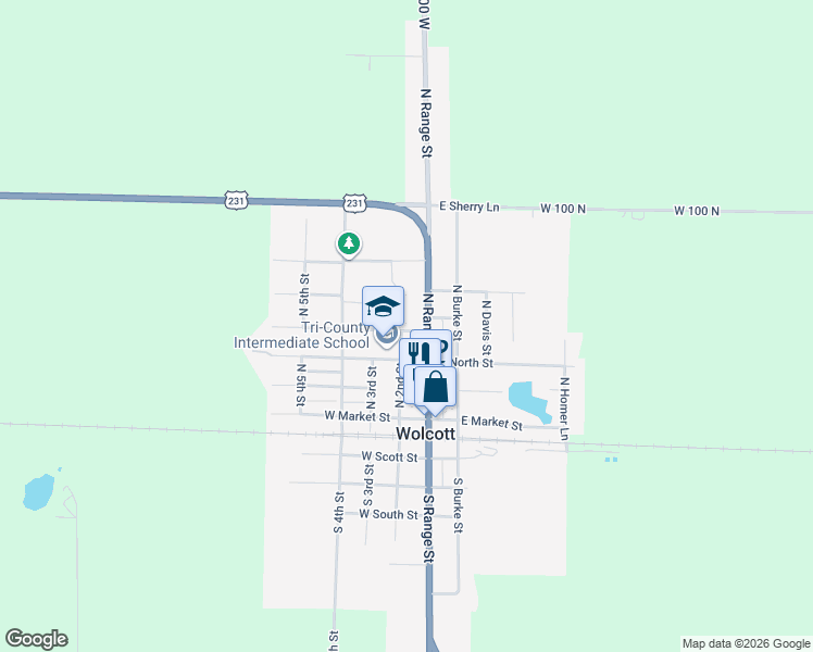 map of restaurants, bars, coffee shops, grocery stores, and more near 101-199 West School Street in Wolcott