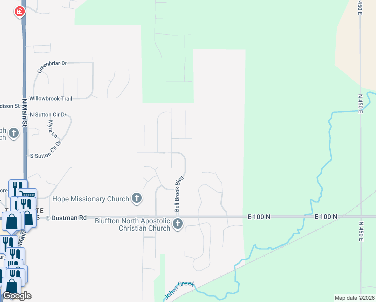 map of restaurants, bars, coffee shops, grocery stores, and more near 1529 Bell Brook Blvd in Bluffton