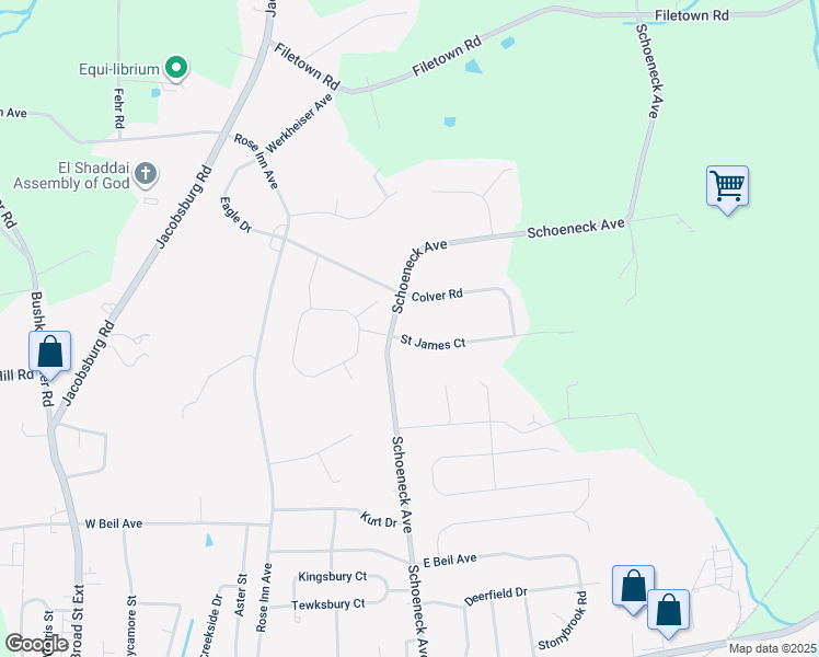map of restaurants, bars, coffee shops, grocery stores, and more near 409 Saint James Court in Nazareth