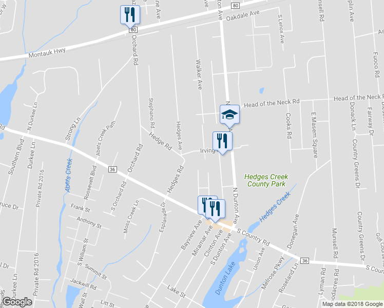 map of restaurants, bars, coffee shops, grocery stores, and more near 30 Irving Avenue in Deer Park