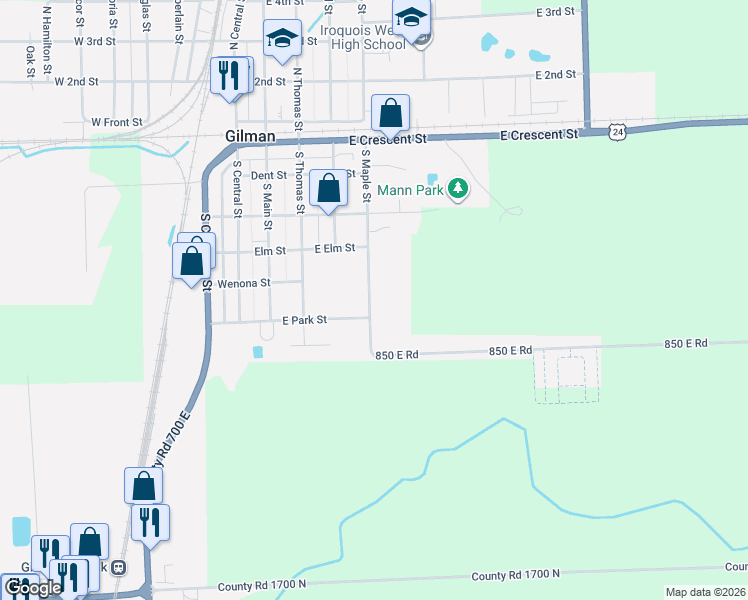 map of restaurants, bars, coffee shops, grocery stores, and more near 429 East Park Street in Gilman