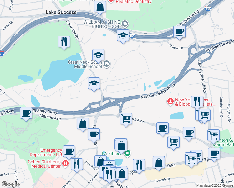 map of restaurants, bars, coffee shops, grocery stores, and more near 26 Olive Street in Great Neck