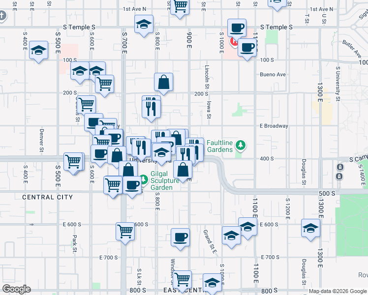 map of restaurants, bars, coffee shops, grocery stores, and more near in Salt Lake City